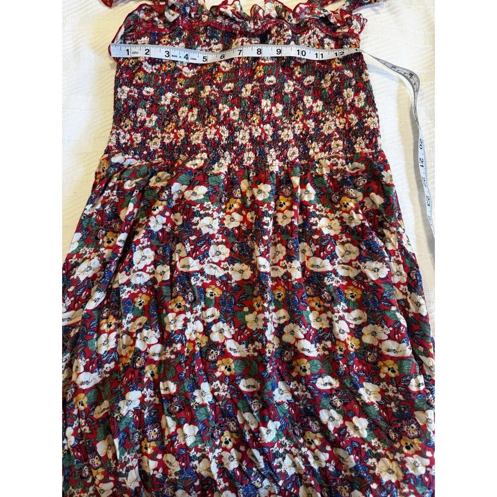 Natural Life Womens M Floral Smocked Maxi Dress Red Boho Cottagecore Rayon Slit - Picture 3 of 9